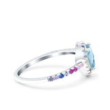 Heart Art Deco Multi Color Wedding Bridal Ring Simulated Cubic Zirconia 925 Sterling Silver