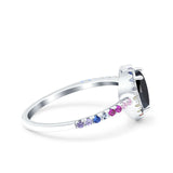 Heart Art Deco Multi Color Wedding Bridal Ring Simulated Cubic Zirconia 925 Sterling Silver