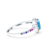 Heart Art Deco Multi Color Wedding Bridal Ring Simulated Cubic Zirconia 925 Sterling Silver