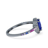 Heart Art Deco Multi Color Wedding Bridal Ring Simulated Cubic Zirconia 925 Sterling Silver