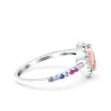 Heart Art Deco Multi Color Wedding Bridal Ring Simulated Cubic Zirconia 925 Sterling Silver