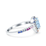 Pear Art Deco Multi Color Wedding Bridal Ring Simulated Cubic Zirconia 925 Sterling Silver