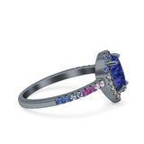 Pear Art Deco Multi Color Wedding Bridal Ring Simulated Cubic Zirconia 925 Sterling Silver