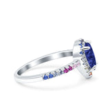 Pear Art Deco Multi Color Wedding Bridal Ring Simulated Cubic Zirconia 925 Sterling Silver