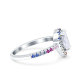 Pear Art Deco Multi Color Wedding Bridal Ring Simulated Cubic Zirconia 925 Sterling Silver