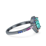 Pear Art Deco Multi Color Wedding Bridal Ring Simulated Cubic Zirconia 925 Sterling Silver