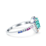 Pear Art Deco Multi Color Wedding Bridal Ring Simulated Cubic Zirconia 925 Sterling Silver