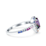 Pear Art Deco Multi Color Wedding Bridal Ring Simulated Cubic Zirconia 925 Sterling Silver