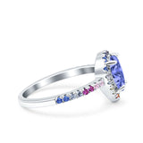Pear Art Deco Multi Color Wedding Bridal Ring Simulated Cubic Zirconia 925 Sterling Silver