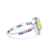 Pear Art Deco Multi Color Wedding Bridal Ring Simulated Cubic Zirconia 925 Sterling Silver