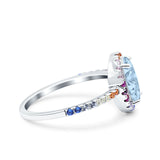 Oval Art Deco Multiple Color Wedding Bridal Ring Simulated Cubic Zirconia 925 Sterling Silver