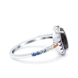 Oval Art Deco Multiple Color Wedding Bridal Ring Simulated Cubic Zirconia 925 Sterling Silver
