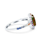 Oval Art Deco Multiple Color Wedding Bridal Ring Simulated Cubic Zirconia 925 Sterling Silver
