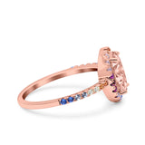 Oval Art Deco Multiple Color Wedding Bridal Ring Simulated Cubic Zirconia 925 Sterling Silver