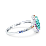 Oval Art Deco Multiple Color Wedding Bridal Ring Simulated Cubic Zirconia 925 Sterling Silver