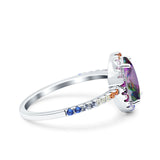 Oval Art Deco Multiple Color Wedding Bridal Ring Simulated Cubic Zirconia 925 Sterling Silver