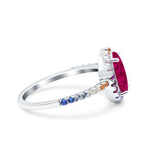 Oval Art Deco Multiple Color Wedding Bridal Ring Simulated Cubic Zirconia 925 Sterling Silver