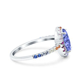 Oval Art Deco Multiple Color Wedding Bridal Ring Simulated Cubic Zirconia 925 Sterling Silver