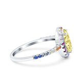 Oval Art Deco Multiple Color Wedding Bridal Ring Simulated Cubic Zirconia 925 Sterling Silver