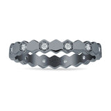 Full Eternity Hexagonal Stackable Band Cubic Zirconia 925 Sterling Silver