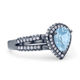 Vintage Style Pear Halo Engagement Ring Cubic Zirconia 925 Sterling Silver