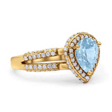 Vintage Style Pear Halo Engagement Ring Cubic Zirconia 925 Sterling Silver