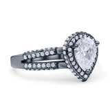 Vintage Style Pear Halo Engagement Ring Cubic Zirconia 925 Sterling Silver