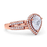 Vintage Style Pear Halo Engagement Ring Cubic Zirconia 925 Sterling Silver