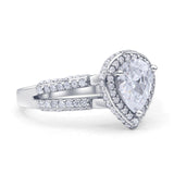 Vintage Style Pear Halo Engagement Ring Cubic Zirconia 925 Sterling Silver