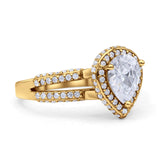 Vintage Style Pear Halo Engagement Ring Cubic Zirconia 925 Sterling Silver