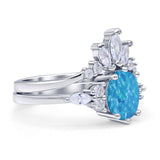 Two Piece Oval Vintage Style Bridal Engagement Ring Cubic Zirconia 925 Sterling Silver