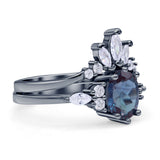 Art Deco Oval Lab Alexandrite Engagement Ring Bridal Set