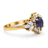 Art Deco Round Lab Alexandrite Engagement Ring With CZ Accents