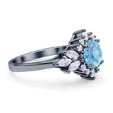 Art Deco Round Natural Aquamarine Engagement Ring With CZ Accents