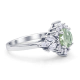 Art Deco Round Natural Green Amethyst Engagement Ring With CZ Accents