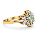 Art Deco Round Natural Green Amethyst Engagement Ring With CZ Accents