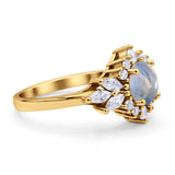 Art Deco Round Natural Moonstone Engagement Ring With CZ Accents