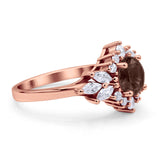 Art Deco Round Natural Smoky Quartz Engagement Ring With CZ Accents