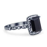 Art Deco Accent Halo Radiant Engagement Ring Cubic Zirconia 925 Sterling Silver