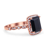 Art Deco Accent Halo Radiant Engagement Ring Cubic Zirconia 925 Sterling Silver