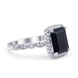 Art Deco Accent Halo Radiant Engagement Ring Cubic Zirconia 925 Sterling Silver