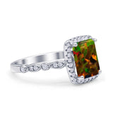 Art Deco Accent Halo Radiant Engagement Ring Cubic Zirconia 925 Sterling Silver