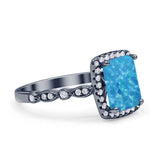 Art Deco Accent Halo Radiant Engagement Ring Cubic Zirconia 925 Sterling Silver