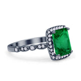 Art Deco Accent Halo Radiant Engagement Ring Cubic Zirconia 925 Sterling Silver