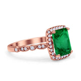 Art Deco Accent Halo Radiant Engagement Ring Cubic Zirconia 925 Sterling Silver