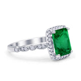 Art Deco Accent Halo Radiant Engagement Ring Cubic Zirconia 925 Sterling Silver