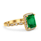 Art Deco Accent Halo Radiant Engagement Ring Cubic Zirconia 925 Sterling Silver