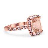 Art Deco Accent Halo Radiant Engagement Ring Cubic Zirconia 925 Sterling Silver