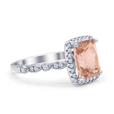 Art Deco Accent Halo Radiant Engagement Ring Cubic Zirconia 925 Sterling Silver