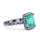 Art Deco Accent Halo Radiant Engagement Ring Cubic Zirconia 925 Sterling Silver